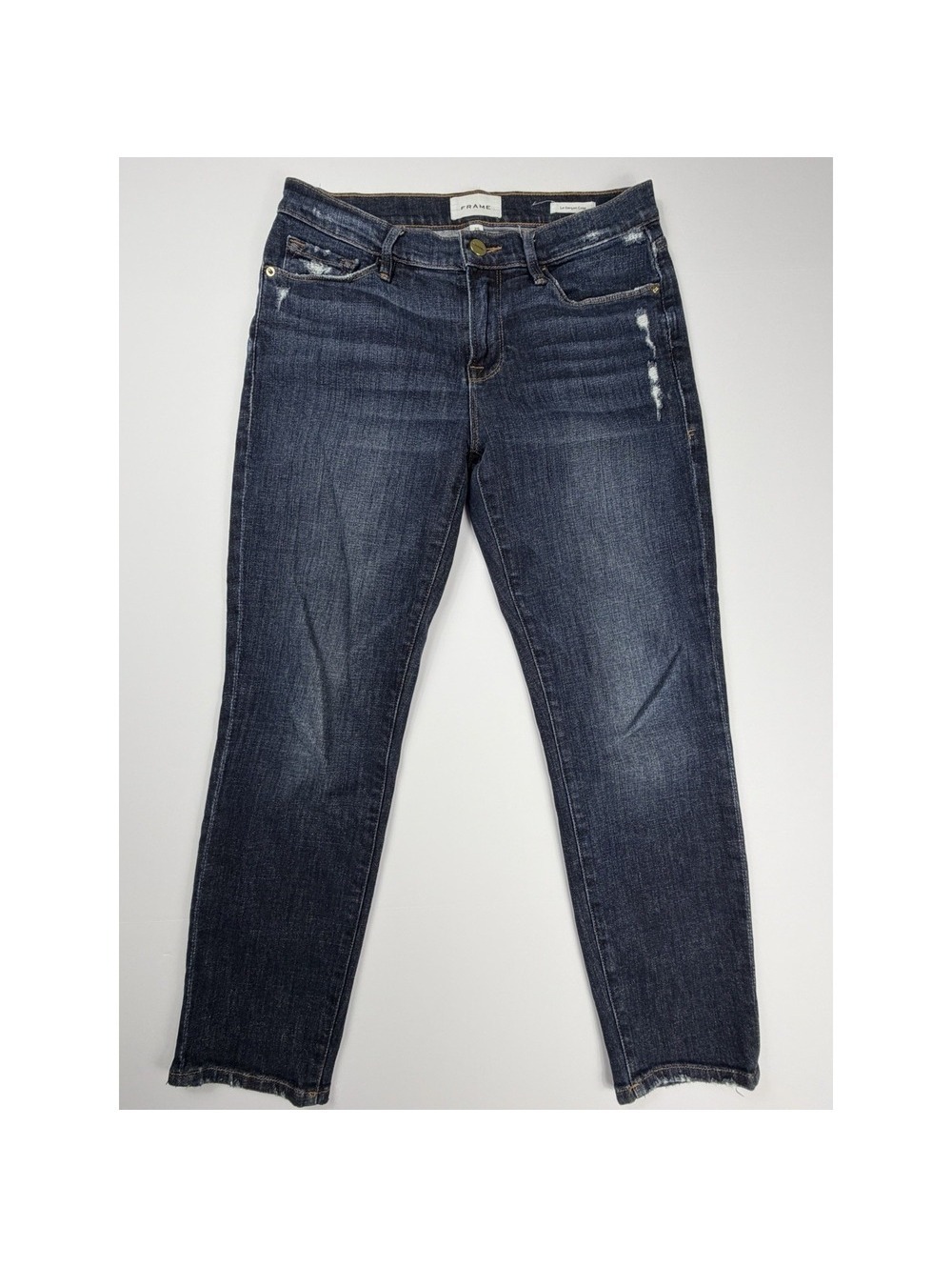 Frame Le Garçon Crop Distressed Jeans Women's Size 25 Dark Wash Denim